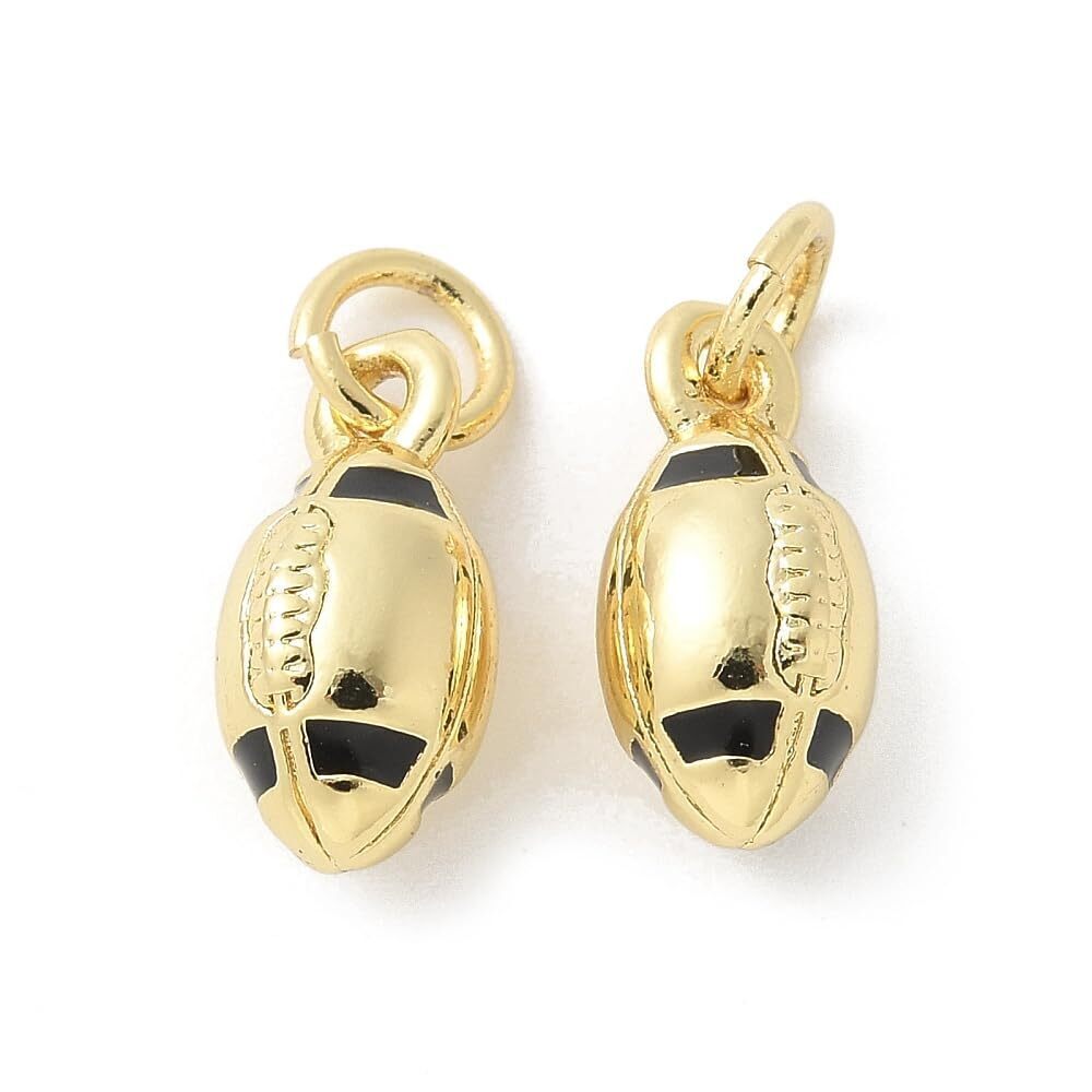 9429 10Pcs Gold Plated Football Charms Brass Enamel Rugby Ball Sport Charms